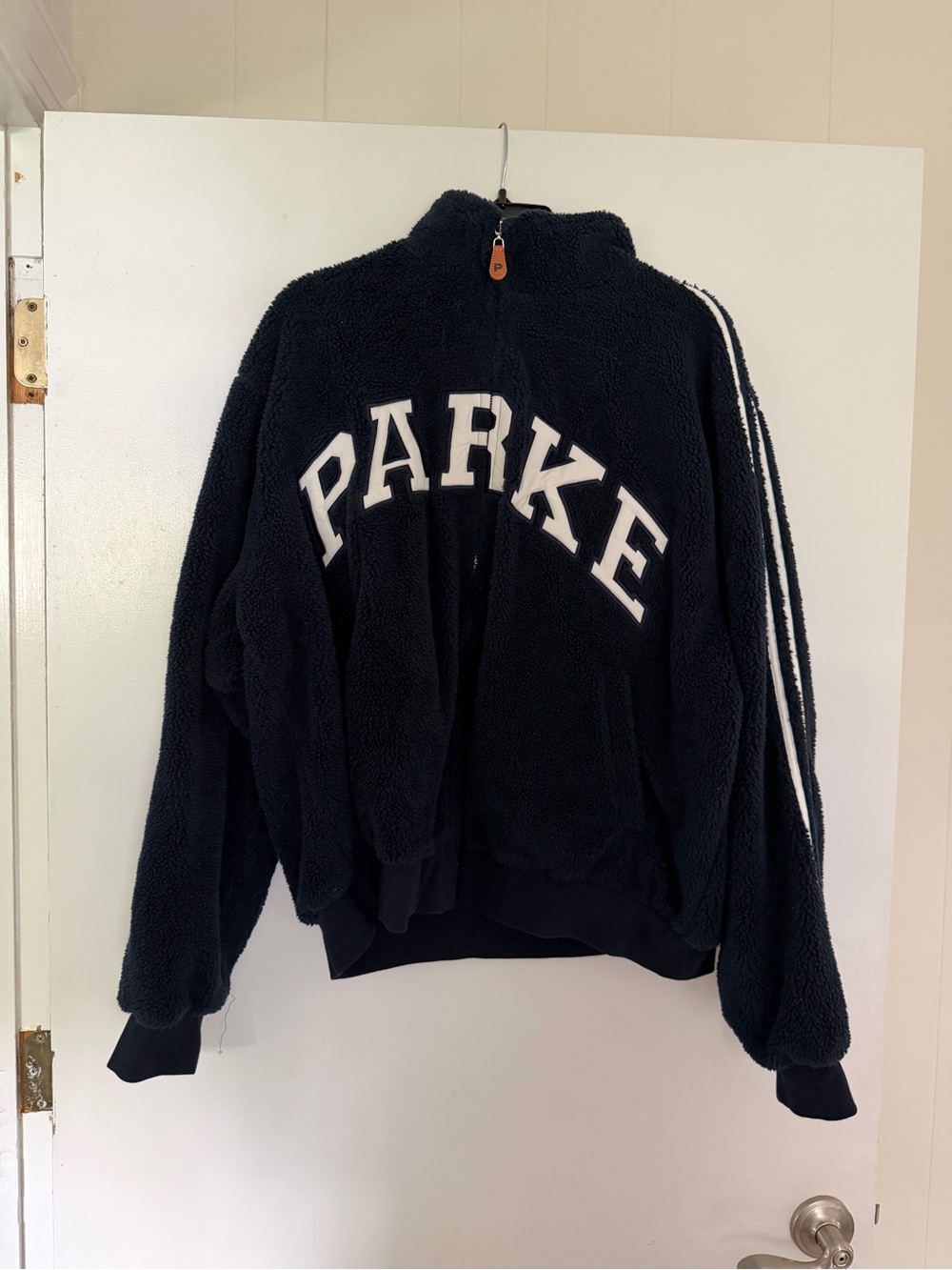 PARKE sport stripe varsity fleece zip-up L/XL